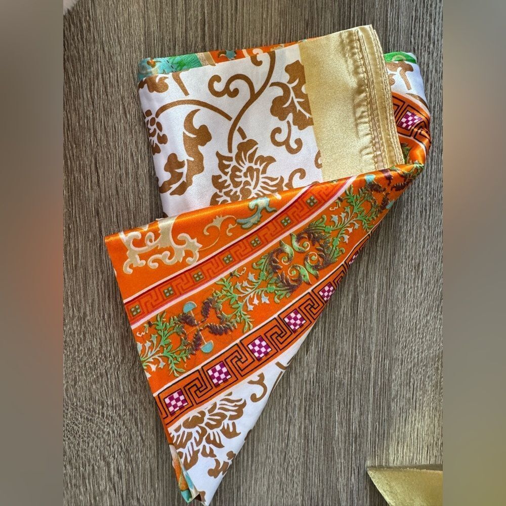 Orange and Gold Patterned Scarf N871 - Picture 3 of 3